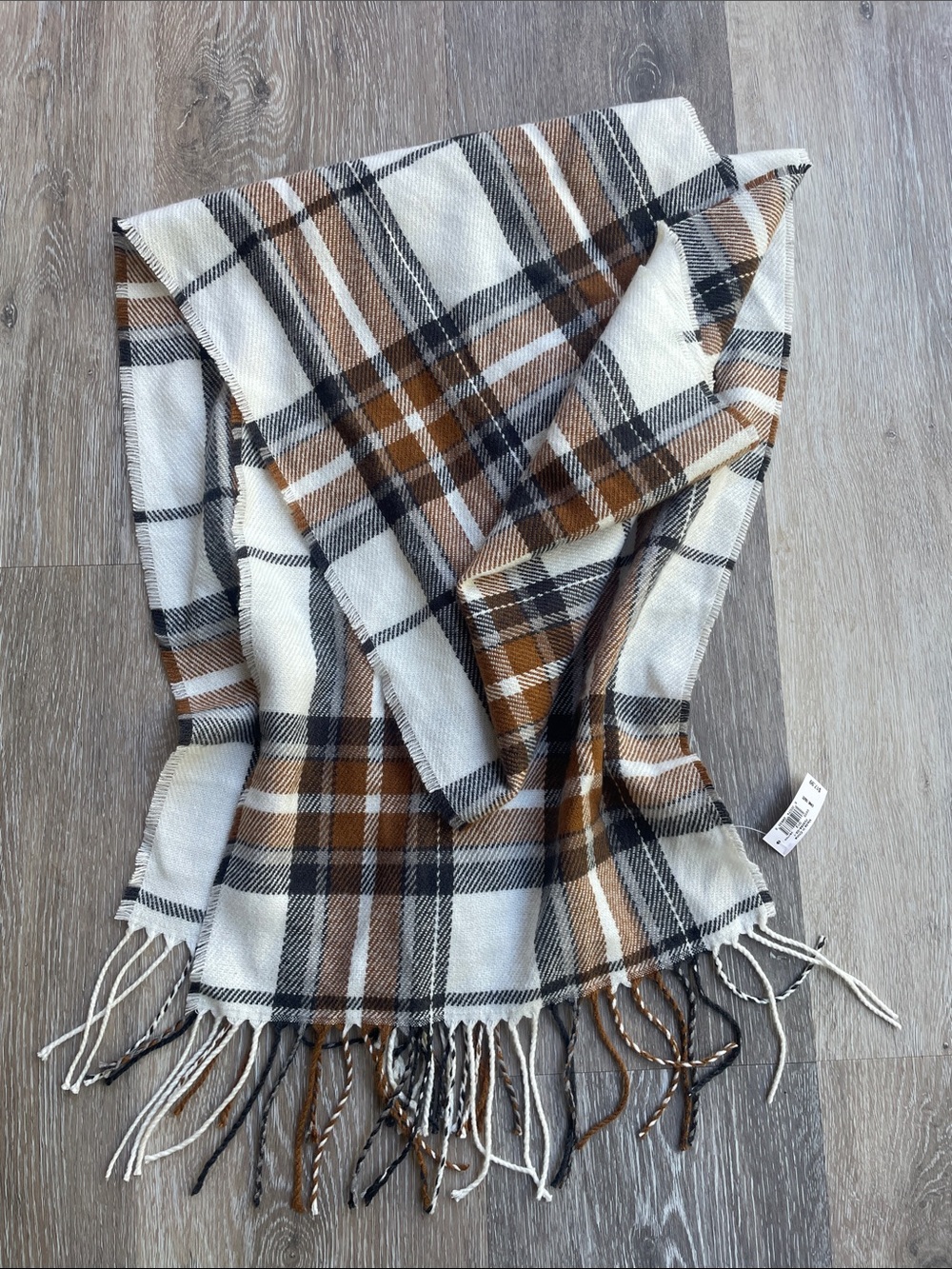 Plaid Fringe Old Navy Brown & Cream Scarf NWT